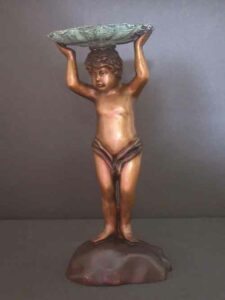 Bronze Fountain Baby Boy Garden Art w/ Pump