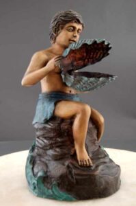 Bronze Fountain Boy w/ Clam Shell Sculpture