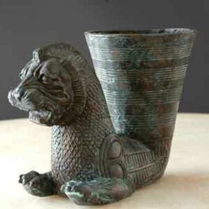 Bronze Lion's Head Vase Sculpture from 