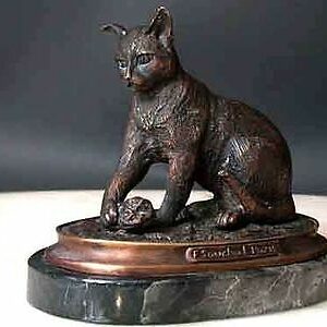 Bronze Cat Sculpture Signed Feline Art  