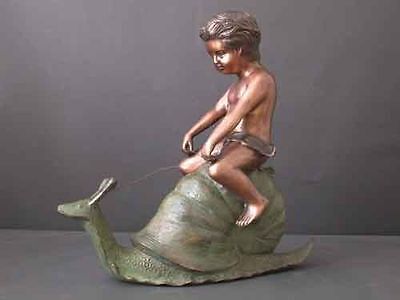 Bronze Fountain “Boy Riding Snail” Sculpture Garden Art