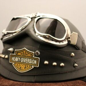 Bowl Half Helmet Leather w/ Studs Novelty Chopper Harley Davidson Spoof Sm - Med