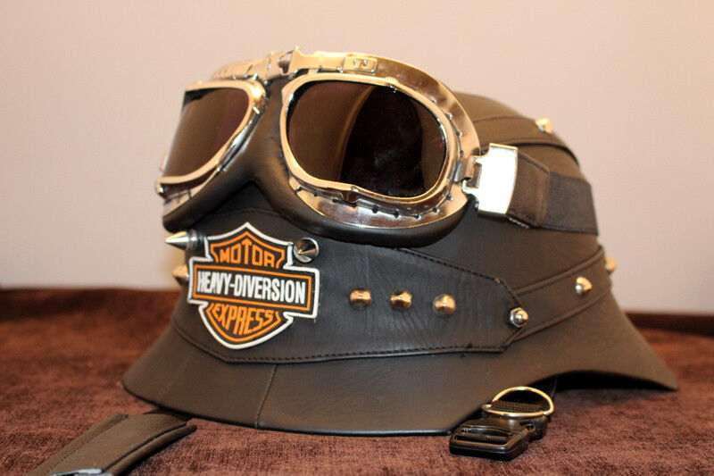 Alemania Casco Piel con Tornillos Original Harley Davidson Parodia Sm a M