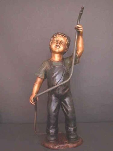 Bronze Fountain Boy w/ Water Hose Garden Art Sculpture