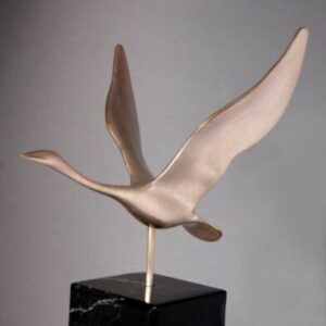 Geese in Flight Silver Nitrate/ Bronze Marble Base Bird